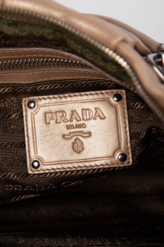 Vintage Prada Taupe Leather Buckle Hobo Bag