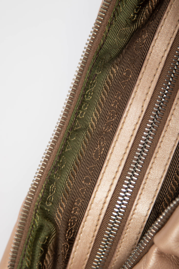 Vintage Prada Taupe Leather Buckle Hobo Bag