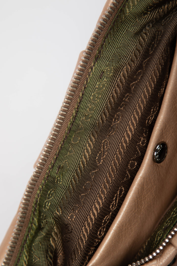 Vintage Prada Taupe Leather Buckle Hobo Bag