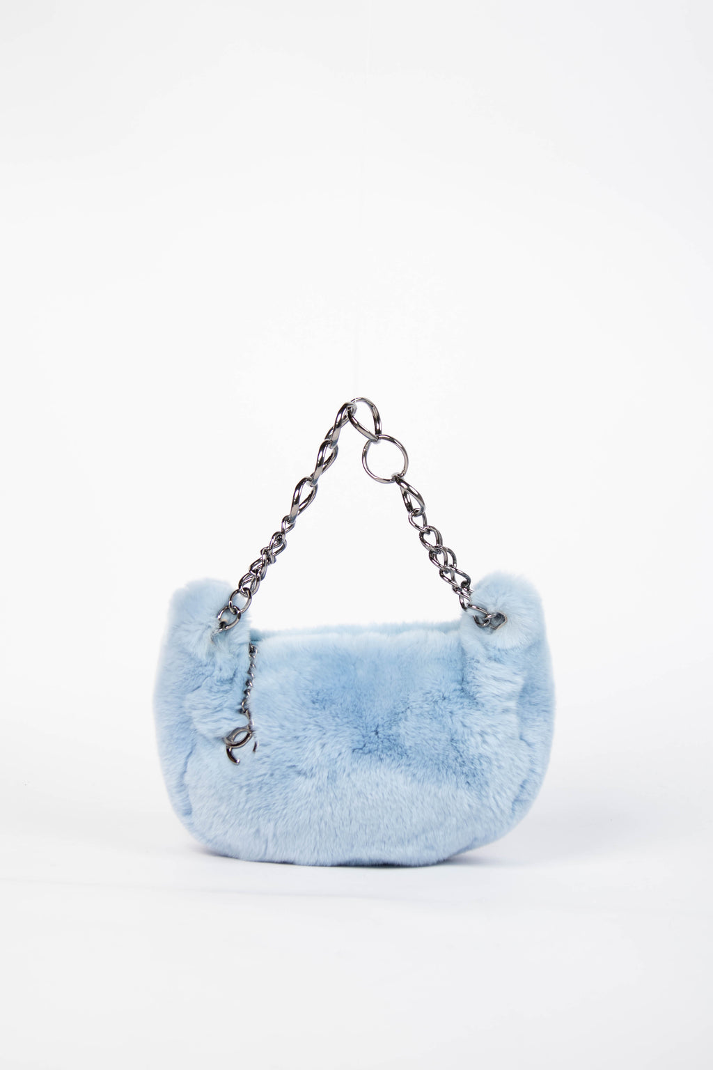 RARE 2000s Chanel Blue Fur Shoulder Bag