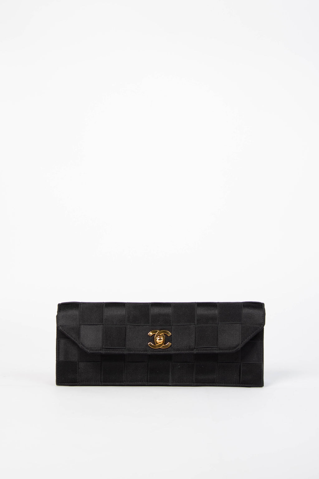 Vintage Chanel Checked Black Satin Clutch Bag