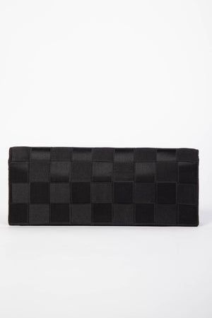 Vintage Chanel Checked Black Satin Clutch Bag
