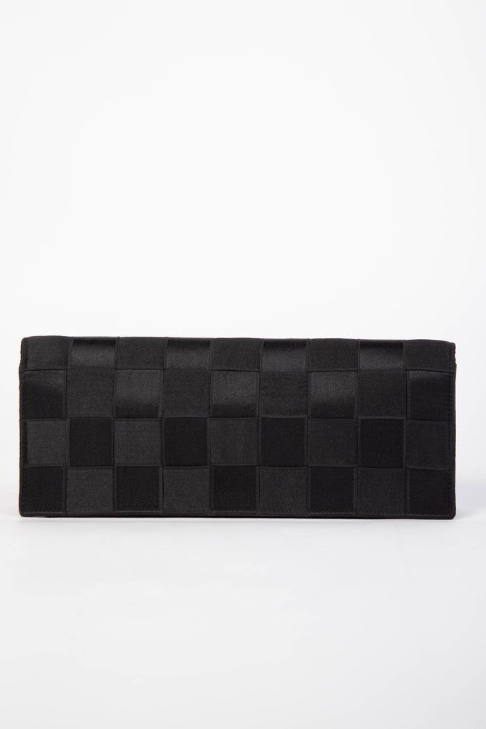 Vintage Chanel Checked Black Satin Clutch Bag