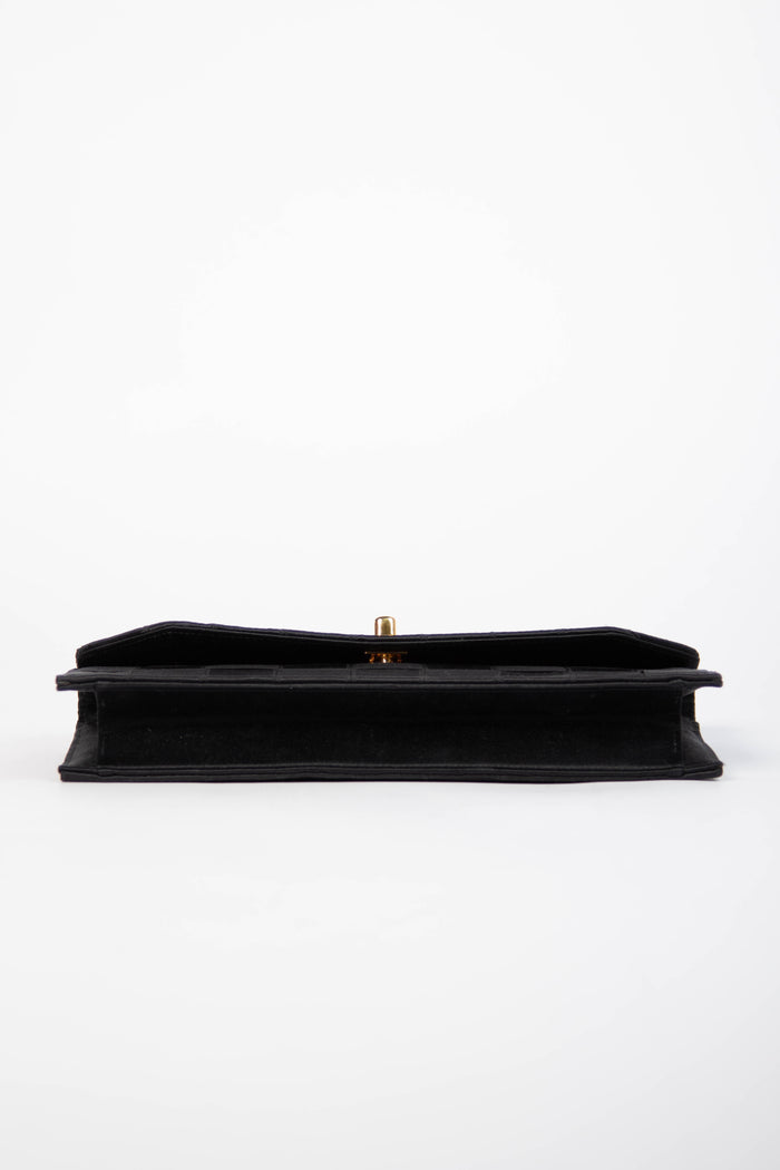 Vintage Chanel Checked Black Satin Clutch Bag