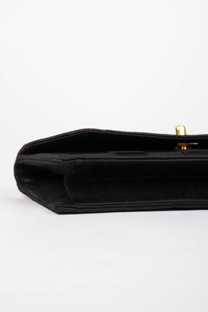 Vintage Chanel Checked Black Satin Clutch Bag