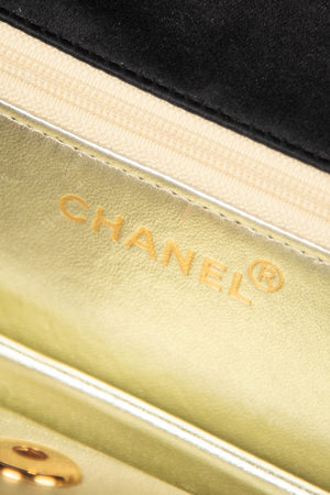 Vintage Chanel Checked Black Satin Clutch Bag
