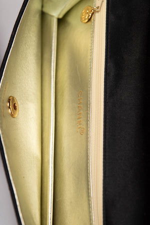 Vintage Chanel Checked Black Satin Clutch Bag