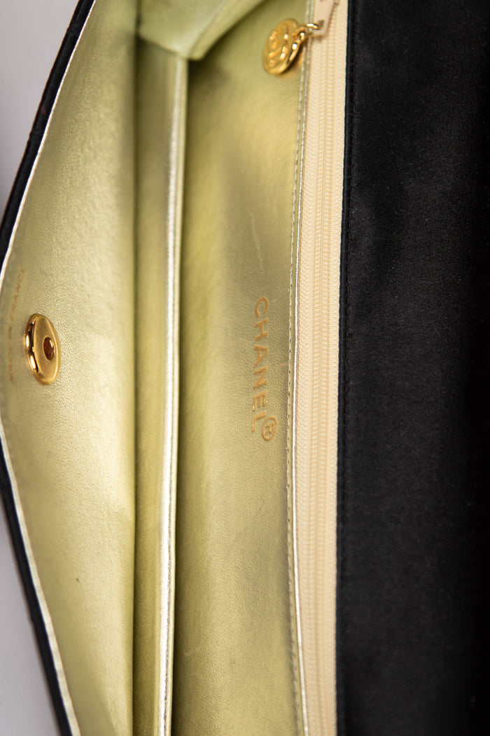 Vintage Chanel Checked Black Satin Clutch Bag