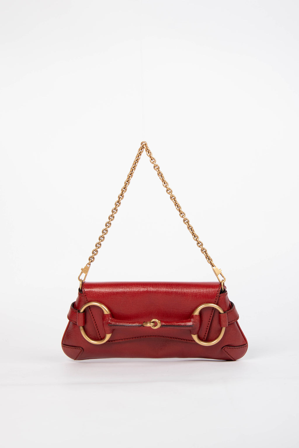 RARE Vintage Gucci Red Grained Leather Horsebit Shoulder Bag