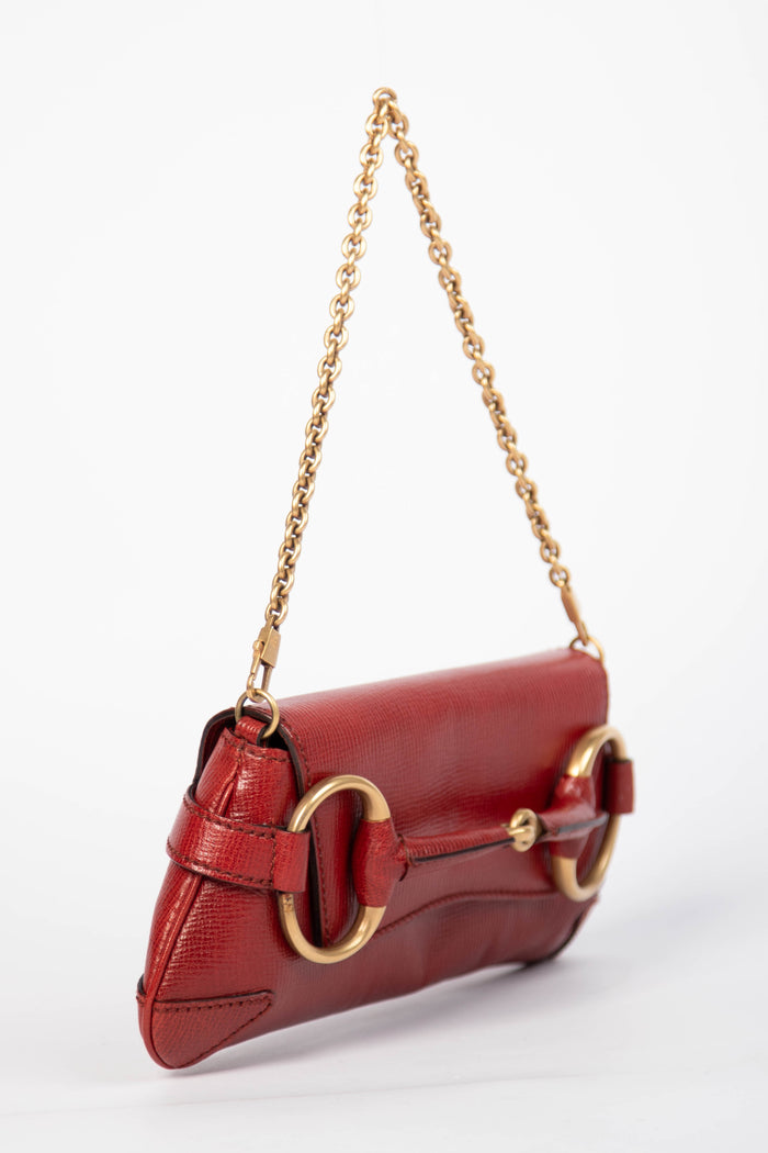 RARE Vintage Gucci Red Grained Leather Horsebit Shoulder Bag