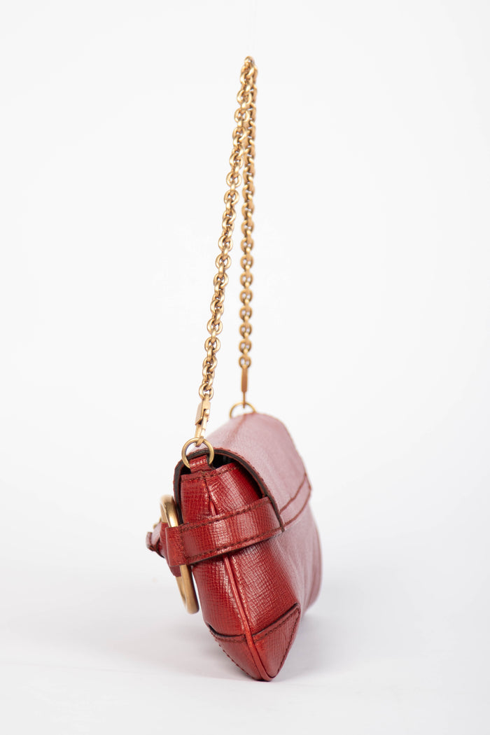 RARE Vintage Gucci Red Grained Leather Horsebit Shoulder Bag