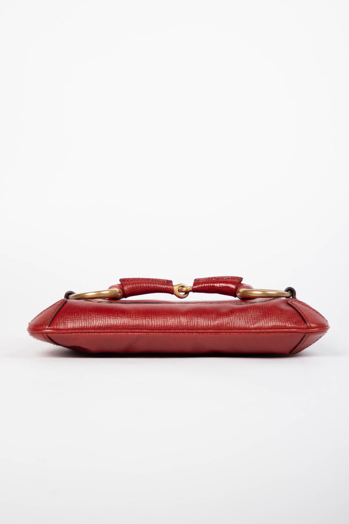 RARE Vintage Gucci Red Grained Leather Horsebit Shoulder Bag