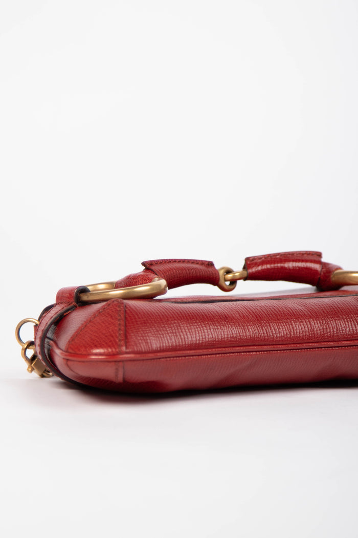 RARE Vintage Gucci Red Grained Leather Horsebit Shoulder Bag