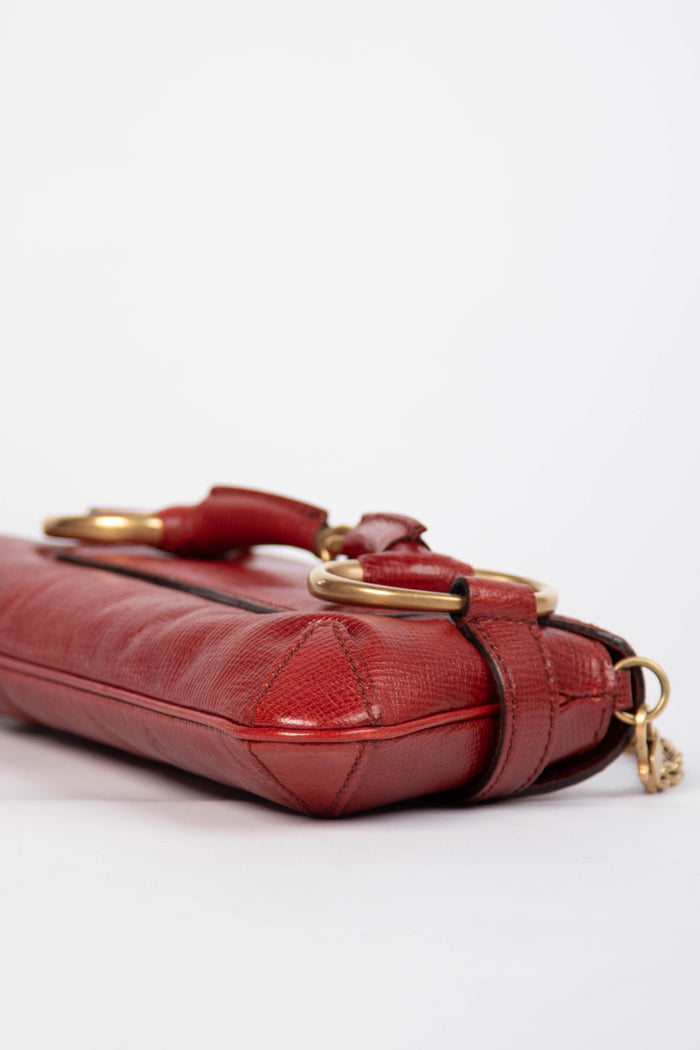 RARE Vintage Gucci Red Grained Leather Horsebit Shoulder Bag