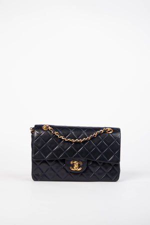90s Chanel Navy Lambskin Small Double Flap Shoulder Bag 24k GHW