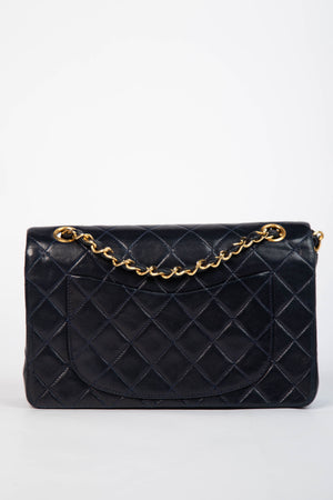 90s Chanel Navy Lambskin Small Double Flap Shoulder Bag 24k GHW