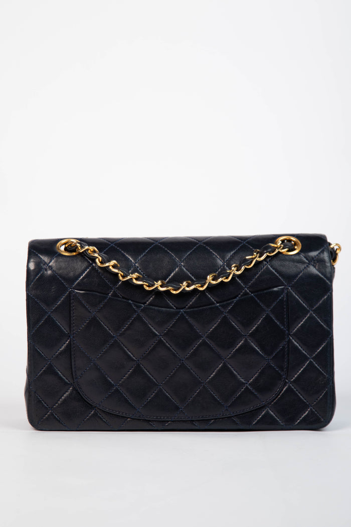 90s Chanel Navy Lambskin Small Double Flap Shoulder Bag 24k GHW
