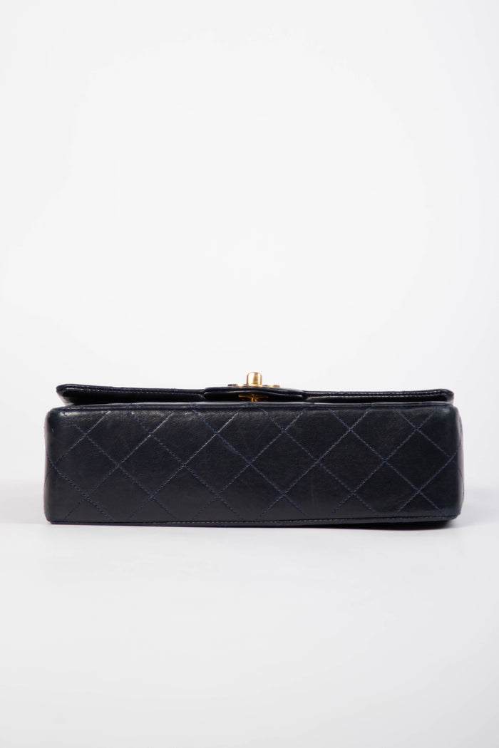 90s Chanel Navy Lambskin Small Double Flap Shoulder Bag 24k GHW