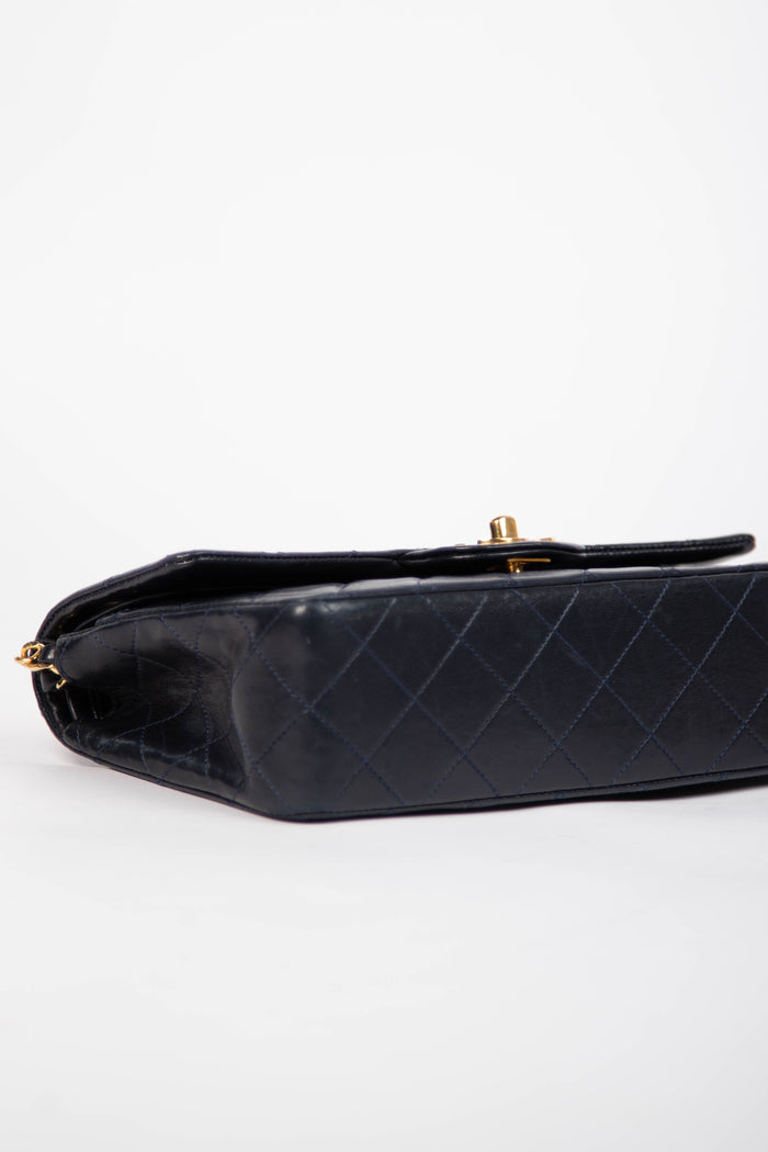 90s Chanel Navy Lambskin Small Double Flap Shoulder Bag 24k GHW