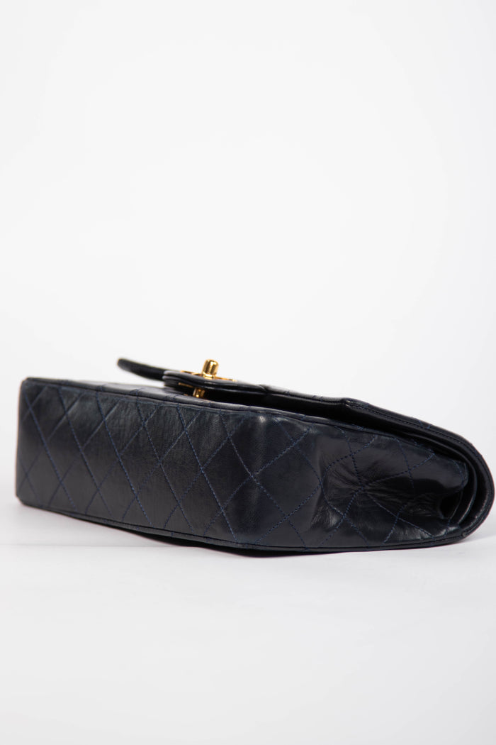 90s Chanel Navy Lambskin Small Double Flap Shoulder Bag 24k GHW