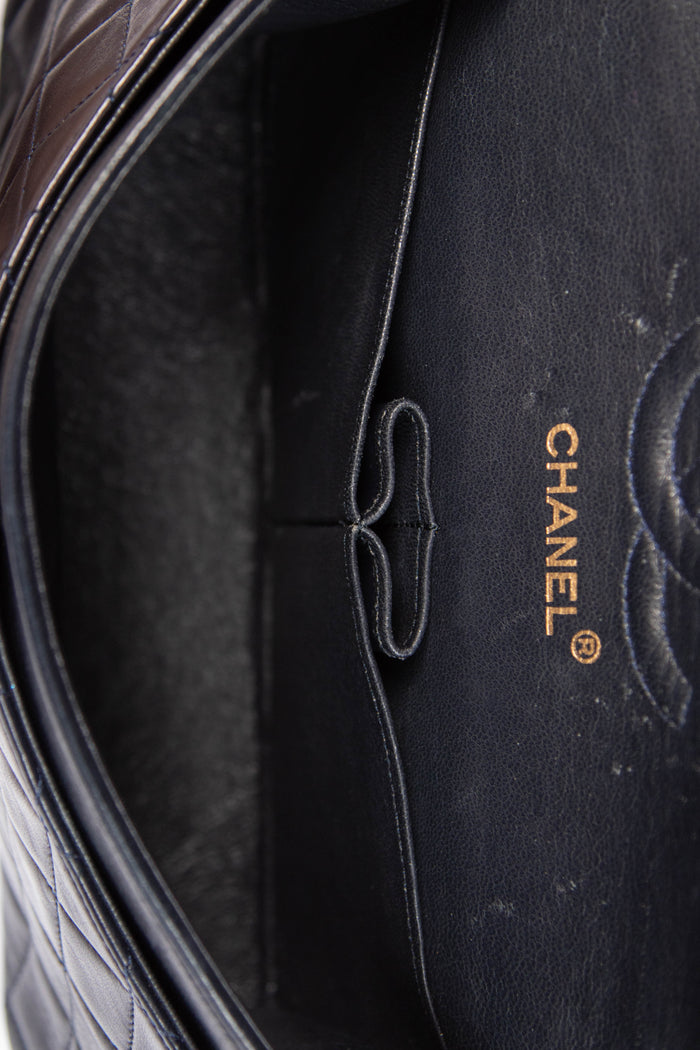 90s Chanel Navy Lambskin Small Double Flap Shoulder Bag 24k GHW
