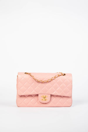 90s Chanel Baby Pink Lambskin Medium Double Flap Shoulder Bag 24k GHW