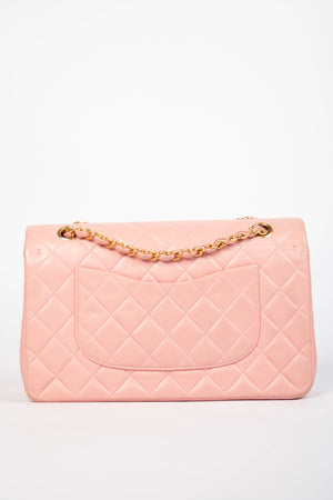 90s Chanel Baby Pink Lambskin Medium Double Flap Shoulder Bag 24k GHW
