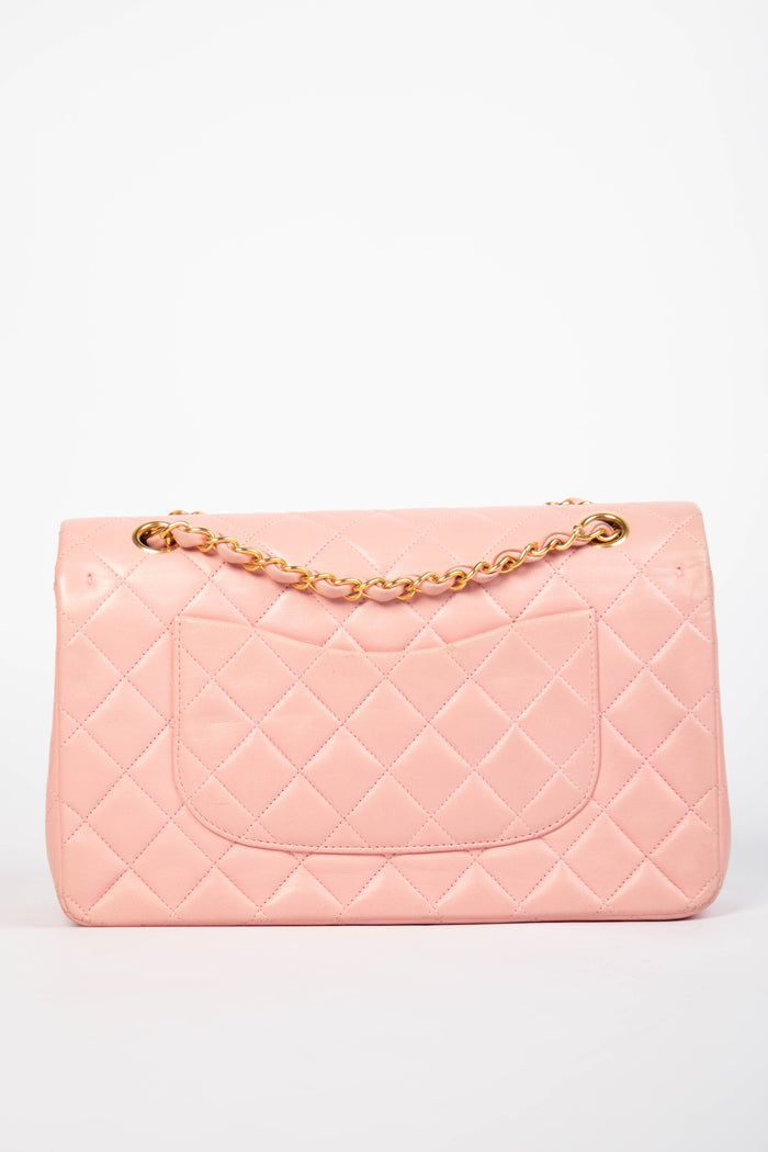 90s Chanel Baby Pink Lambskin Medium Double Flap Shoulder Bag 24k GHW