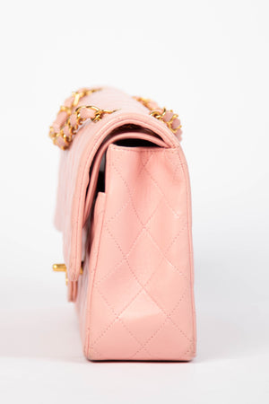 90s Chanel Baby Pink Lambskin Medium Double Flap Shoulder Bag 24k GHW