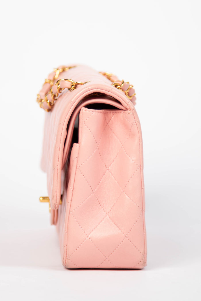 90s Chanel Baby Pink Lambskin Medium Double Flap Shoulder Bag 24k GHW