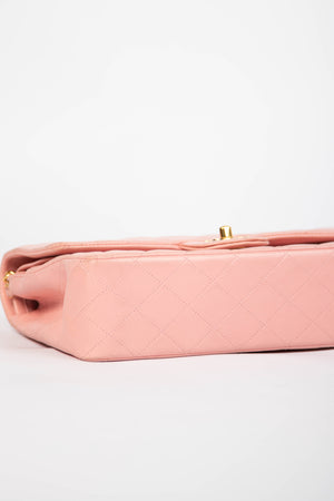 90s Chanel Baby Pink Lambskin Medium Double Flap Shoulder Bag 24k GHW