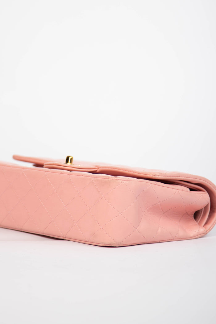 90s Chanel Baby Pink Lambskin Medium Double Flap Shoulder Bag 24k GHW