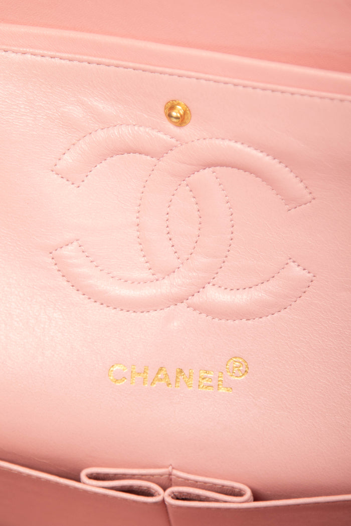90s Chanel Baby Pink Lambskin Medium Double Flap Shoulder Bag 24k GHW