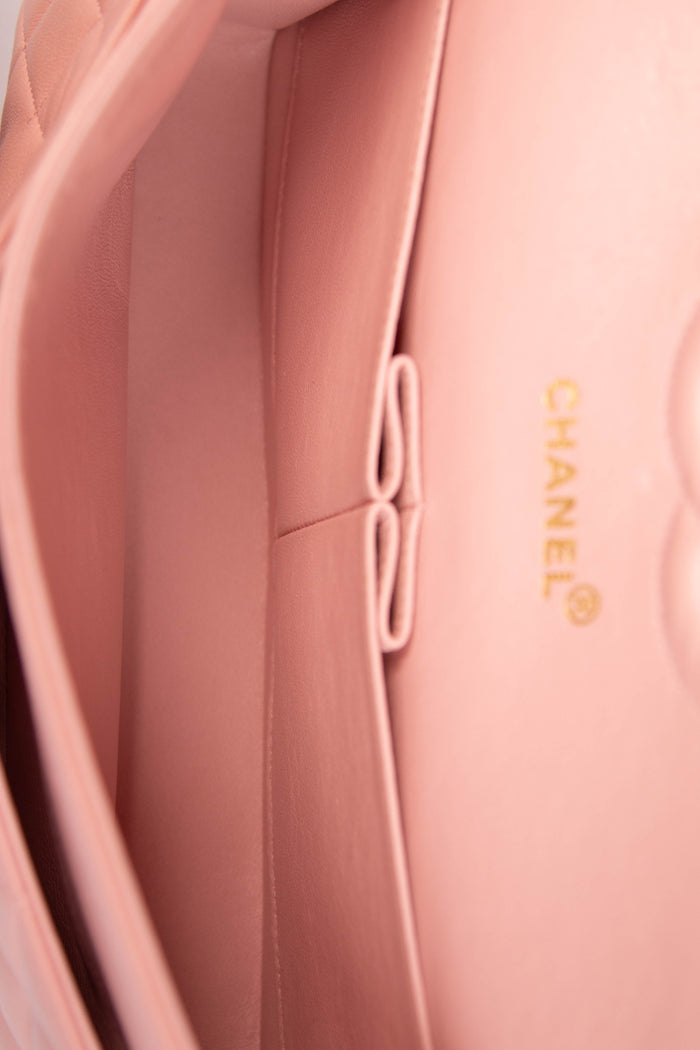 90s Chanel Baby Pink Lambskin Medium Double Flap Shoulder Bag 24k GHW