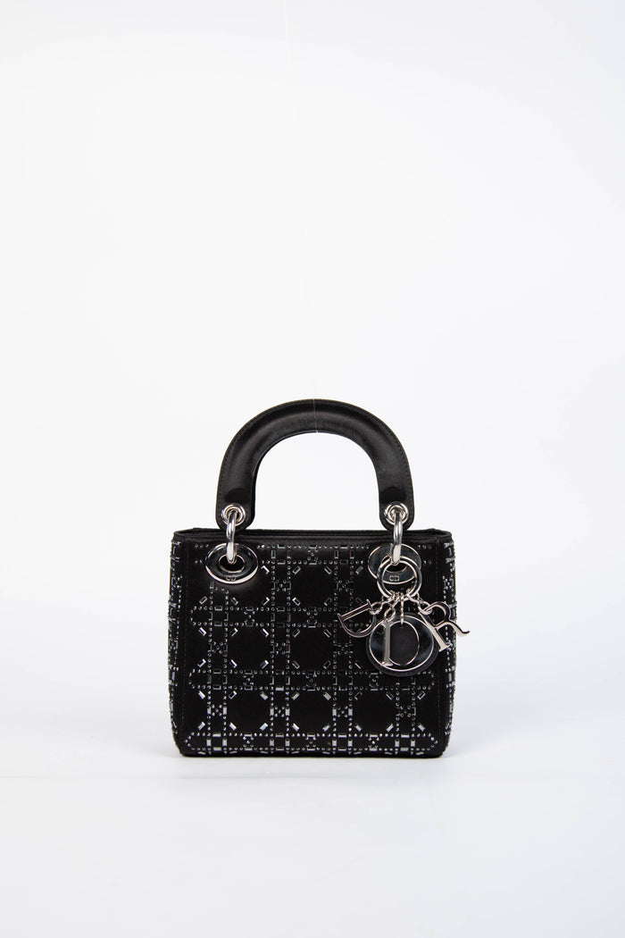 RARE Christian Dior Black Crystal Embellished Mini Lady Dior