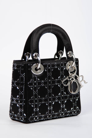 RARE Christian Dior Black Crystal Embellished Mini Lady Dior