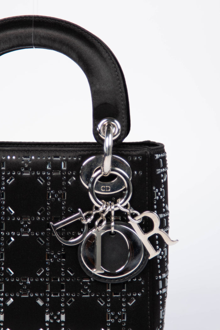 RARE Christian Dior Black Crystal Embellished Mini Lady Dior