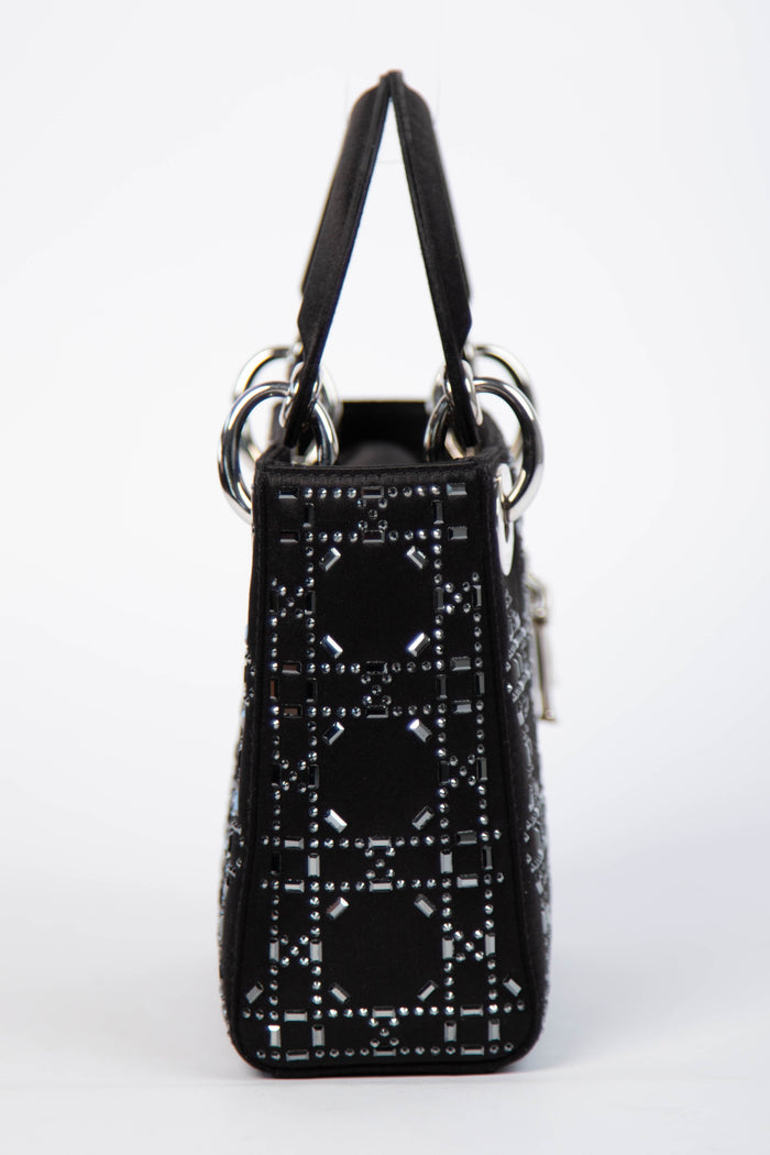 RARE Christian Dior Black Crystal Embellished Mini Lady Dior