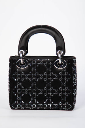 RARE Christian Dior Black Crystal Embellished Mini Lady Dior