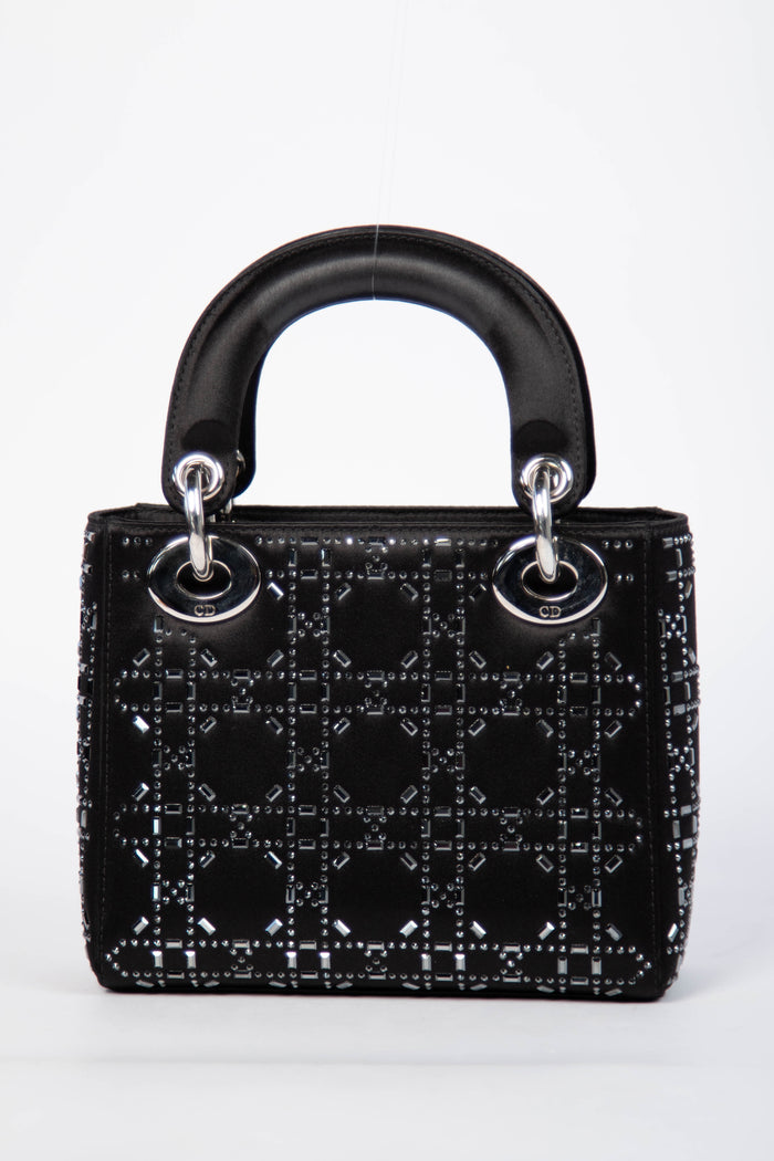 RARE Christian Dior Black Crystal Embellished Mini Lady Dior