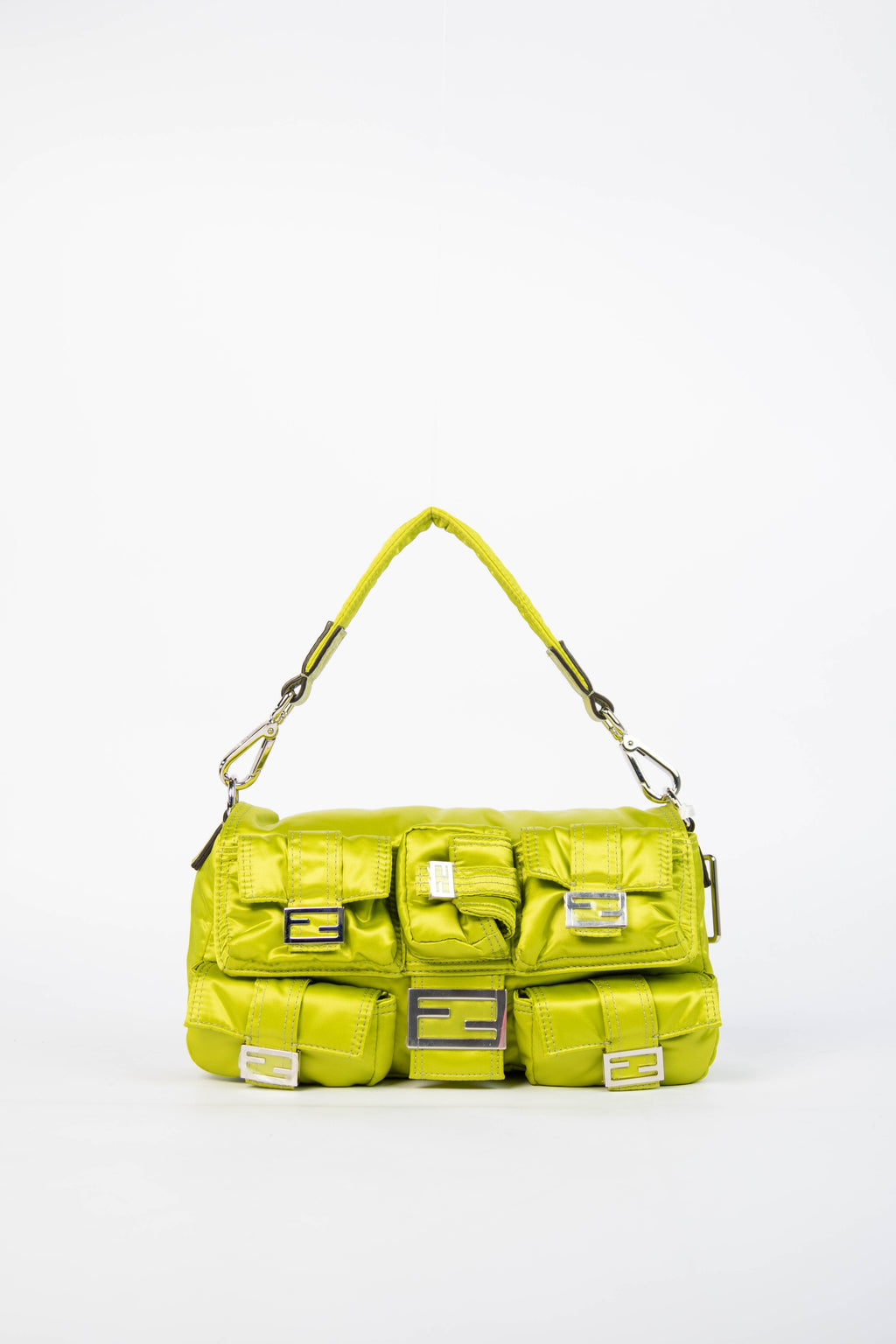 Fendi Neon Green Silk Multipocket Baguette Bag