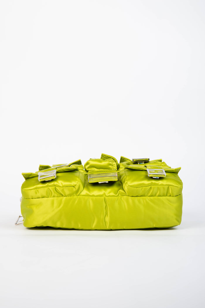 Fendi Neon Green Silk Multipocket Baguette Bag