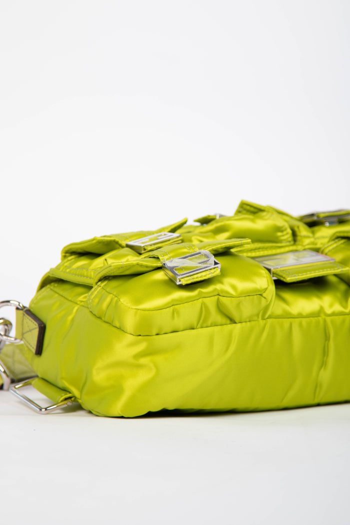 Fendi Neon Green Silk Multipocket Baguette Bag