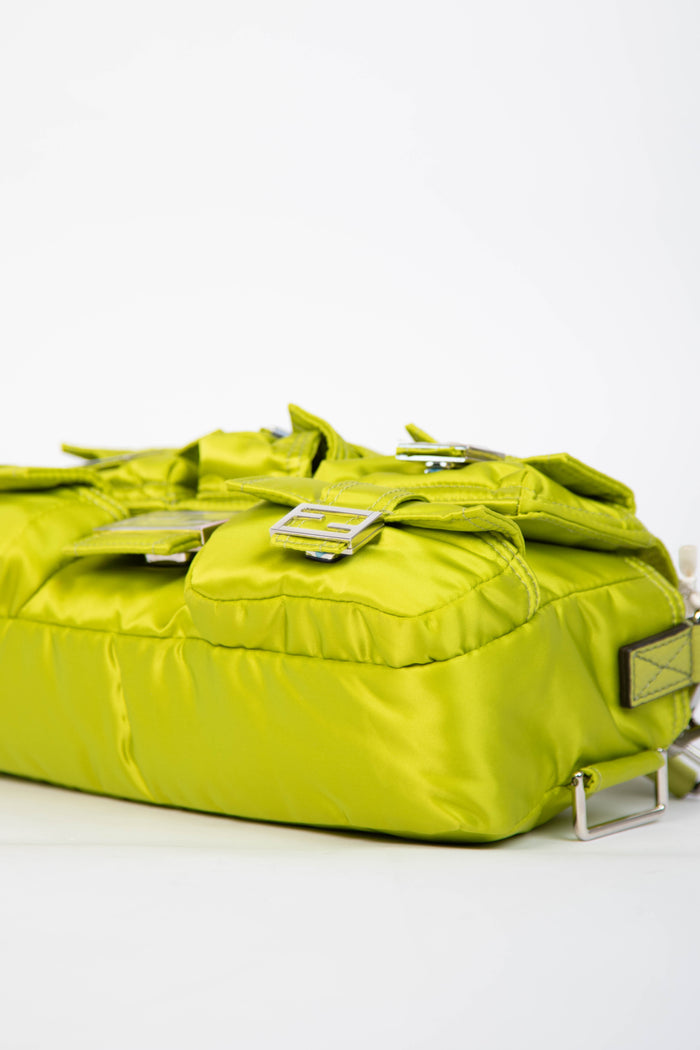 Fendi Neon Green Silk Multipocket Baguette Bag