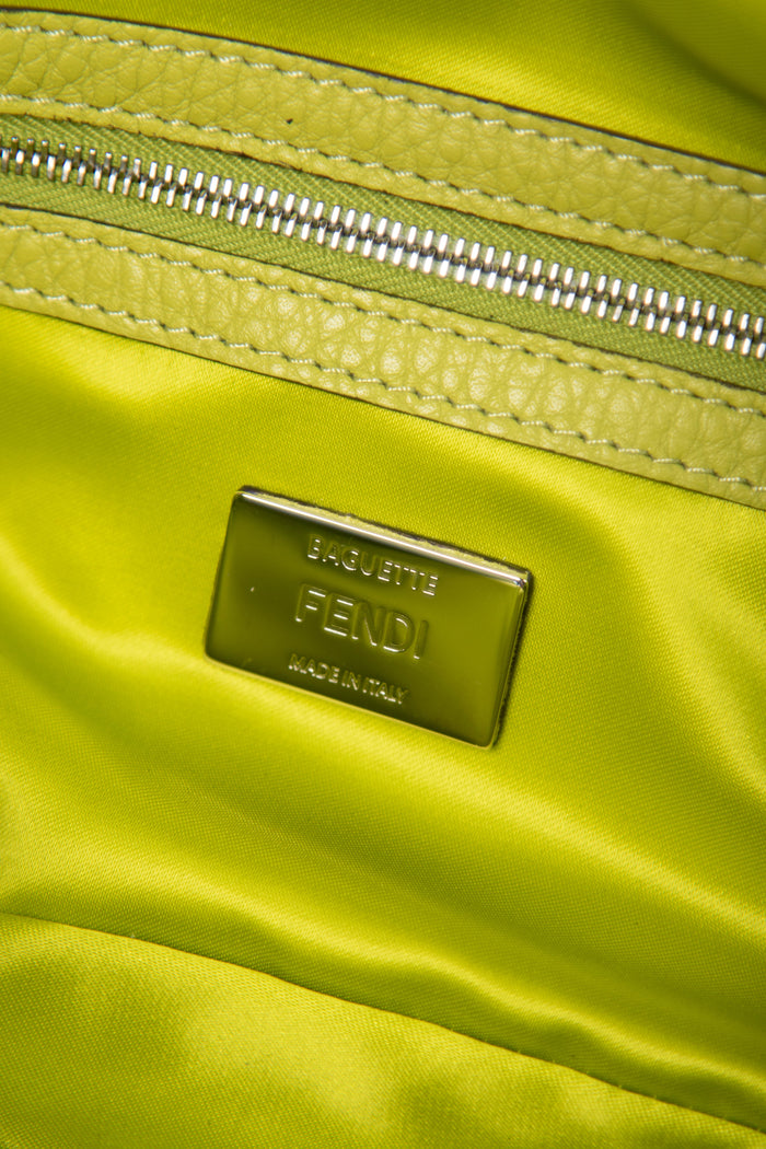 Fendi Neon Green Silk Multipocket Baguette Bag