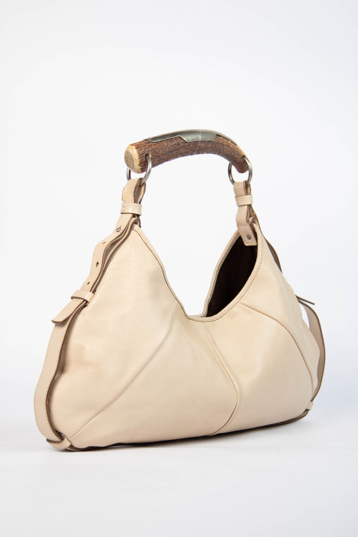 Vintage Yves Saint Laurent Cream Leather Mombasa Shoulder Bag
