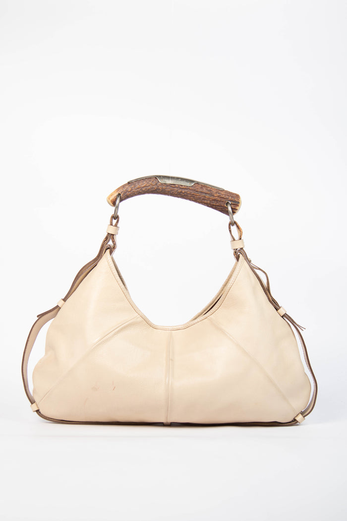 Vintage Yves Saint Laurent Cream Leather Mombasa Shoulder Bag