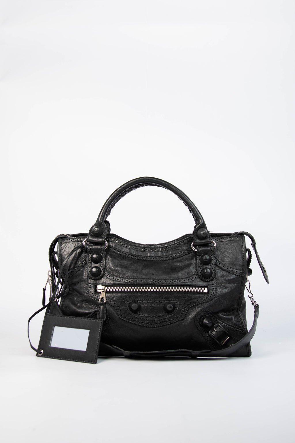 2010s Balenciaga Black Leather Brogues Giant City Bag