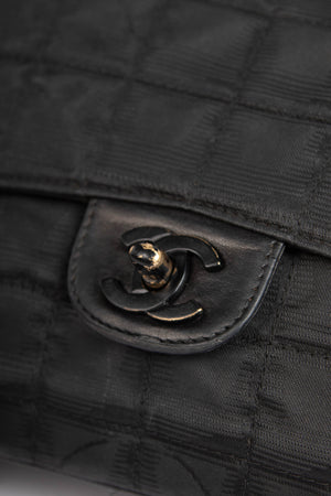 2000s Chanel Black Travel Line Single Flap Shoulder Bag