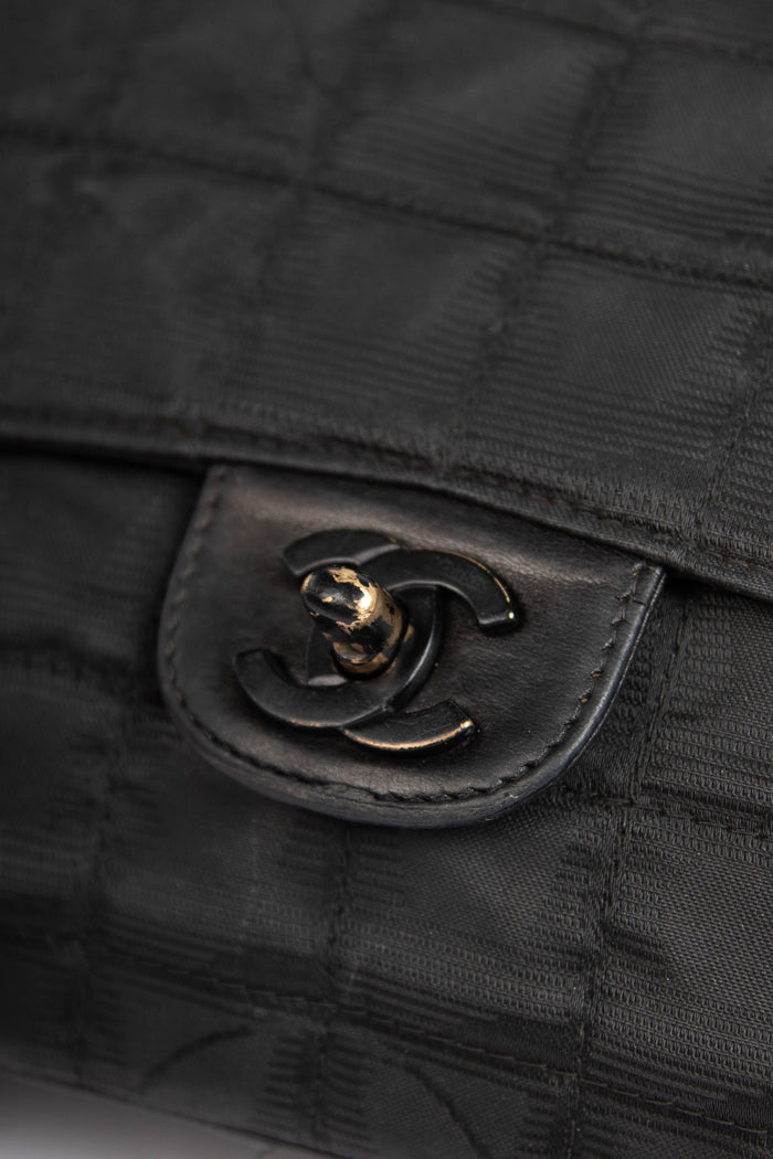 2000s Chanel Black Travel Line Single Flap Shoulder Bag
